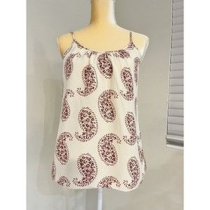 Loft Petites Linen Blend Cami Size SP Spaghetti Tank Top Paisley Floral